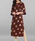 Janasya Brown printed crepe kurti
