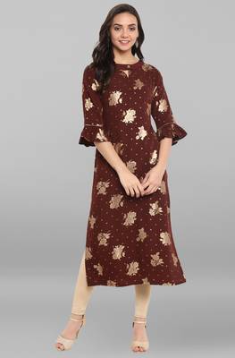 Janasya Brown printed crepe kurti 2