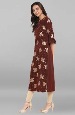 Janasya Brown printed crepe kurti 3