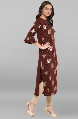 Janasya Brown printed crepe kurti 4