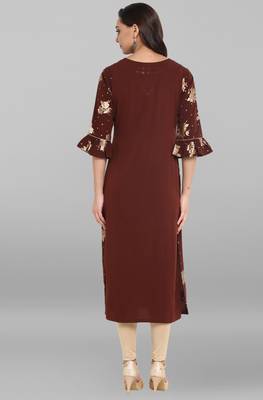 Janasya Brown printed crepe kurti 5