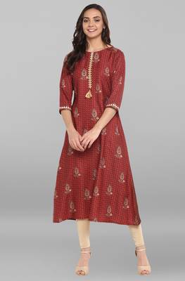 Janasya Brown printed crepe kurti 1