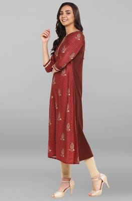 Janasya Brown printed crepe kurti 3