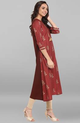Janasya Brown printed crepe kurti 4