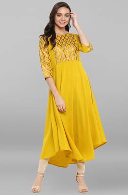 Yellow printed crepe kurti 3
