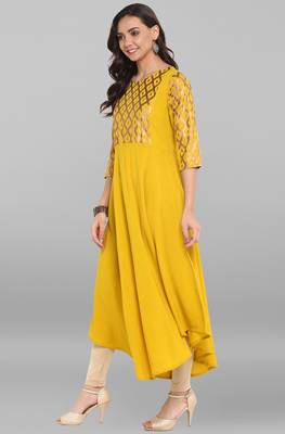Yellow printed crepe kurti 4