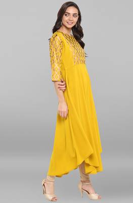 Yellow printed crepe kurti 5