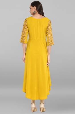 Yellow printed crepe kurti 6