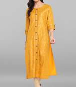 Janasya Mustard printed crepe kurti
