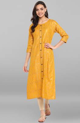 Janasya Mustard printed crepe kurti 2