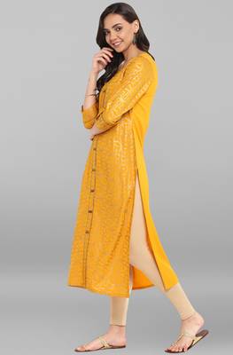 Janasya Mustard printed crepe kurti 3