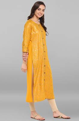 Janasya Mustard printed crepe kurti 4
