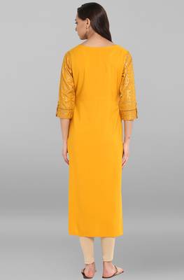 Janasya Mustard printed crepe kurti 5