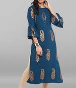 Janasya Turquoise printed crepe kurti