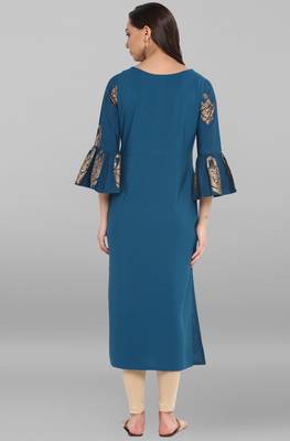 Janasya Turquoise printed crepe kurti 5