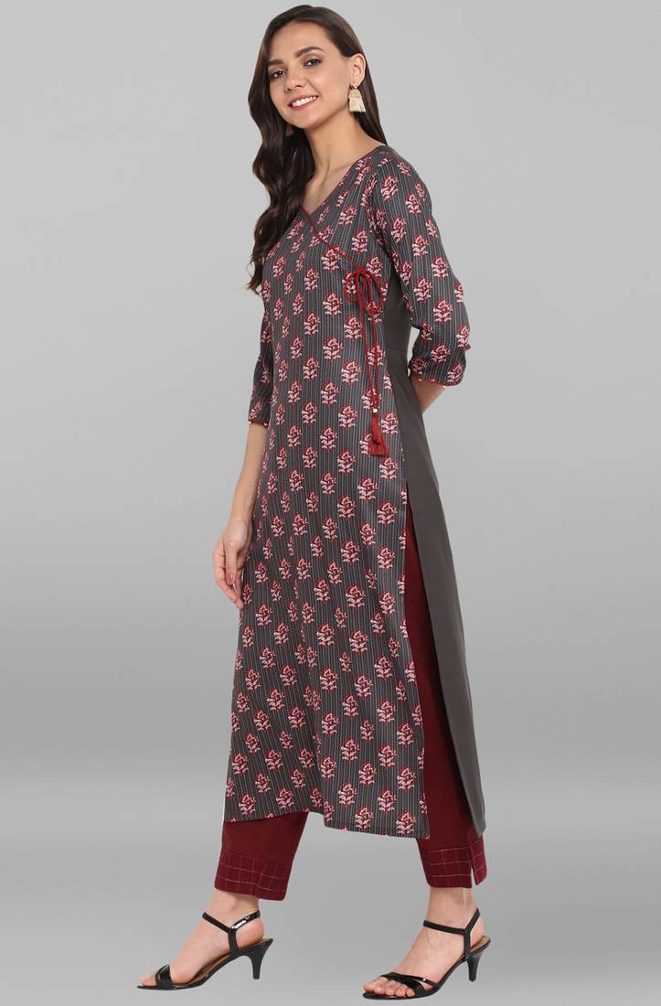 Janasya Grey printed crepe kurti