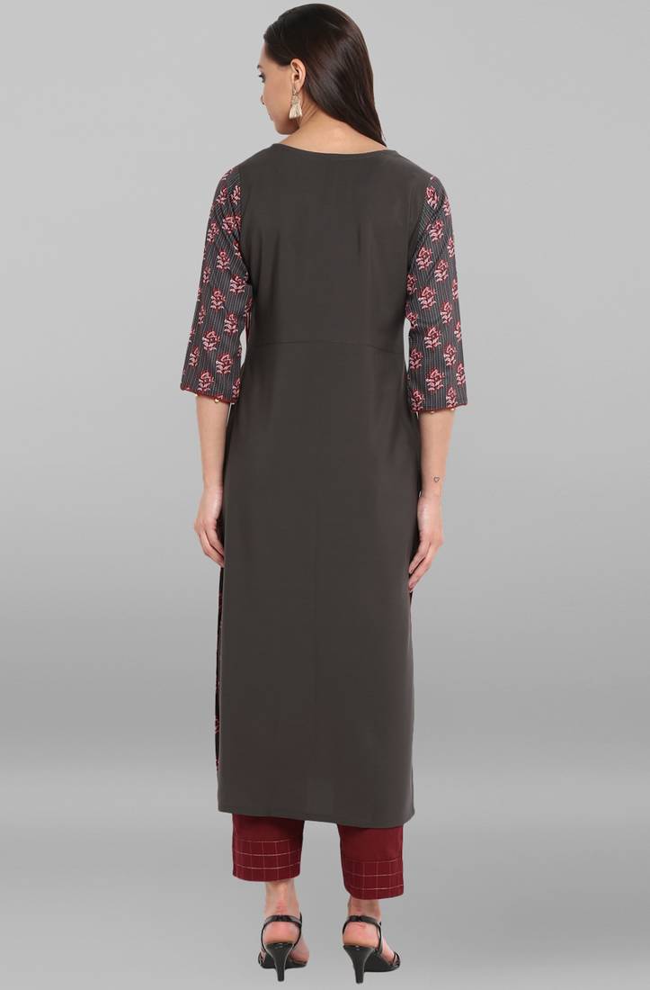 Janasya Grey printed crepe kurti
