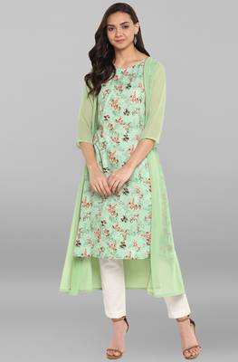 Green printed crepe kurti 1