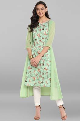 Green printed crepe kurti 2