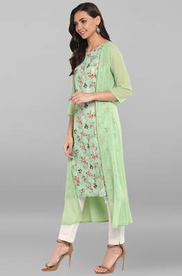 Green printed crepe kurti 3