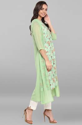 Green printed crepe kurti 4