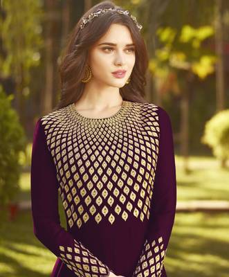 Wine embroidered georgette salwar 2