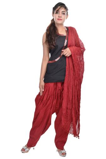 Maroon Cotton Patiala Salwar with Dupatta