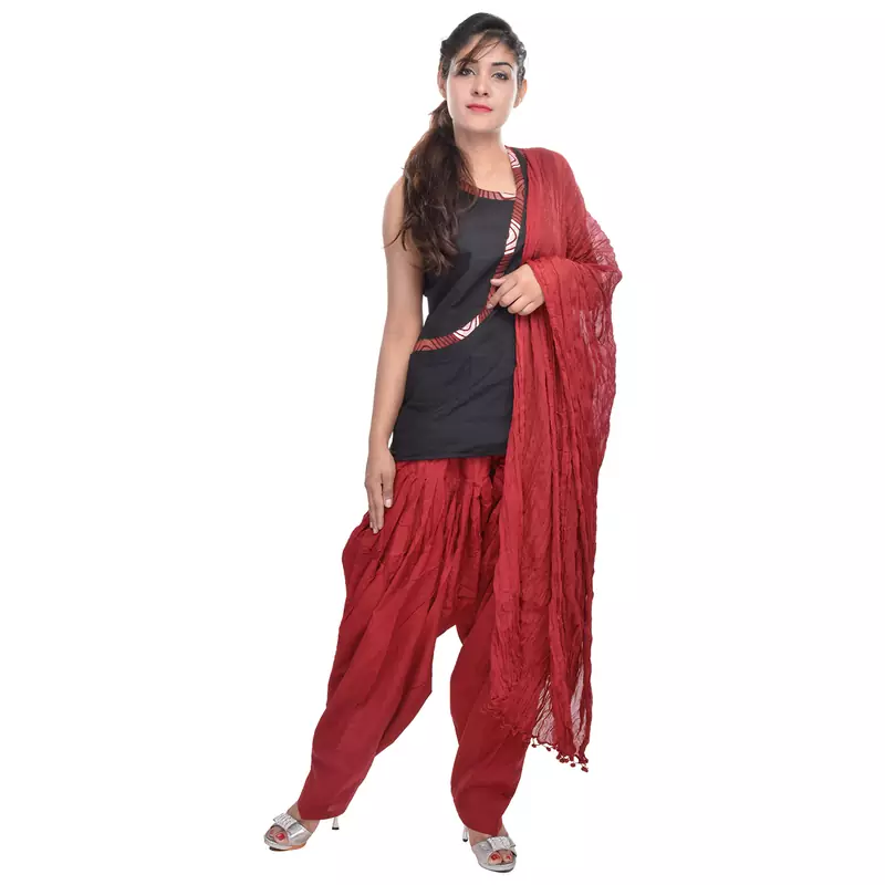 Maroon Cotton Patiala Salwar with Dupatta