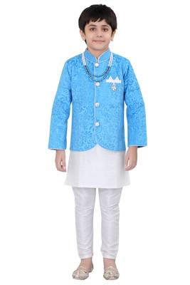 Blue brasso velvet boys indo western dress 2