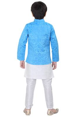 Blue brasso velvet boys indo western dress 3