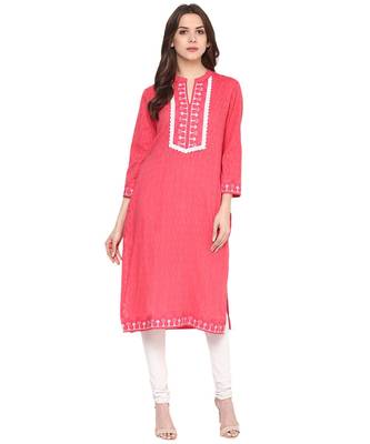 peach embroidered cotton stitched kurti 1