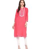 peach embroidered cotton stitched kurti