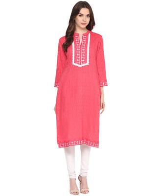 peach embroidered cotton stitched kurti 2