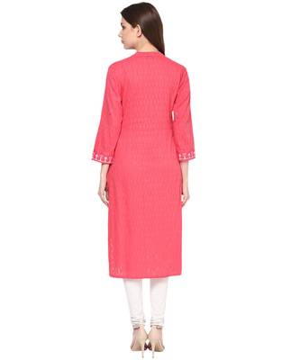 peach embroidered cotton stitched kurti 3