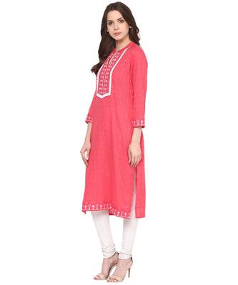 peach embroidered cotton stitched kurti 4