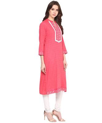 peach embroidered cotton stitched kurti 5