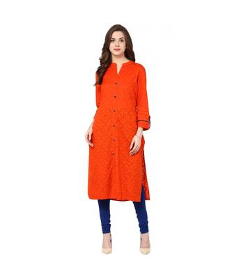 orange plain cotton stitched kurti 1