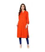 orange plain cotton stitched kurti