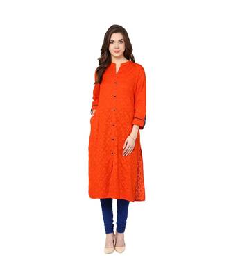 orange plain cotton stitched kurti 2