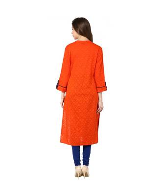 orange plain cotton stitched kurti 3