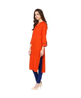 orange plain cotton stitched kurti 4