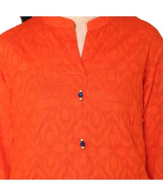 orange plain cotton stitched kurti 5