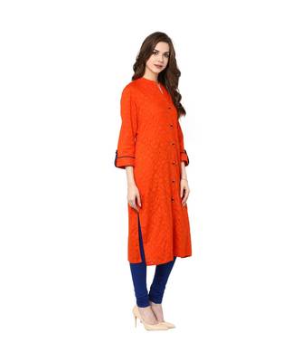 orange plain cotton stitched kurti 6