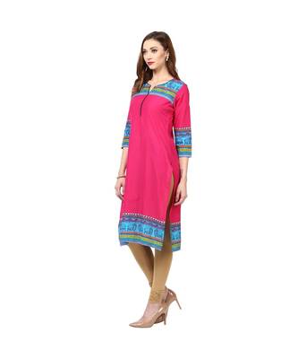 pink printed cotton stitched kurti 1
