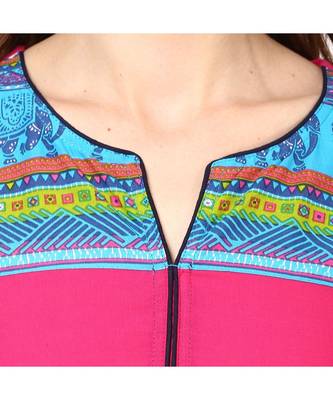 pink printed cotton stitched kurti 2