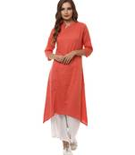 peach plain cotton stitched kurti