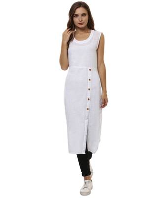 white plain cotton stitched kurti 1