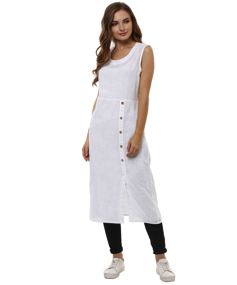 white plain cotton stitched kurti