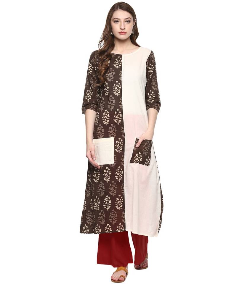 green printed cotton stitched kurti
