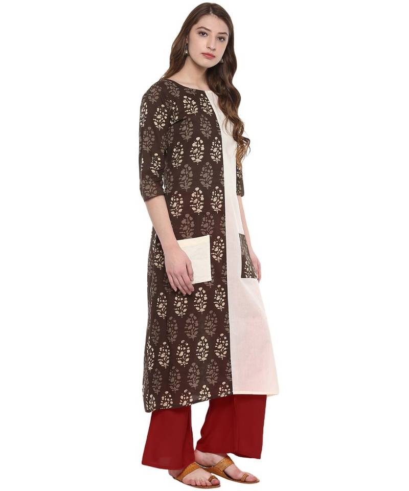 green printed cotton stitched kurti
